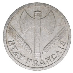 Old Aluminium 1 Franc of France (AD 1942) with Double-headed axe