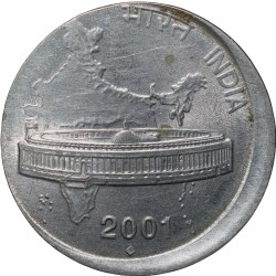 Steel 50 Paise of Republic India(AD 2001) of Bombay Mint Die-Shifting Error