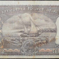 Alternative view of 10 Rupees of Republic India (AD 1985-1990) R.N.Malhotra Signature Black note with Boat