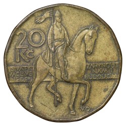 Brass 20 Korun of Czech Repulic (AD 1999) with Czech lion Scarce