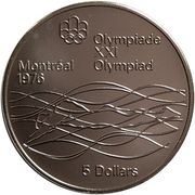 Canada 5 Dollars 1975 - Elizabeth II Swimming ; SILVER PROOF Commemorative issue Rare Coin WITH CAPSOOL #4747