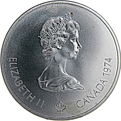 Alternative view of Canada 5 Dollars 1974 - Elizabeth II Olympic Rings and Wreaht ; SILVER PROOF Commemorative issue Rare Coin WITH CAPSOOL #4848
