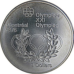 Canada 5 Dollars 1974 - Elizabeth II Olympic Rings and Wreaht ; SILVER PROOF Commemorative issue Rare Coin WITH CAPSOOL #4848