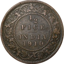 Alternative view of Bronze 1/2 Pice of Edward VII ( AD1910) of Calcutta Mint Very Fine Scarce
