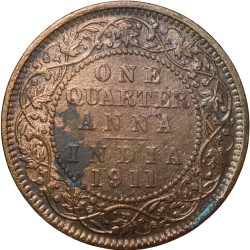 Alternative view of Bronze 1/4 Anna of George V (AD1911) of Calcutta Mint Rare Date