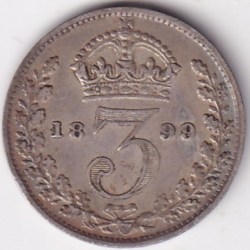 Collector Choice 3 Pence 1899 Queen Victoria Silver Rare Coin