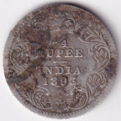 1/4 Rupee Victoria 1893 Silver Rare Coin Low Detail