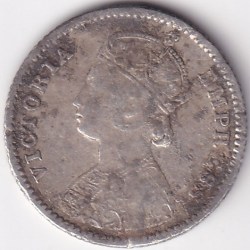 Alternative view of 1/4 Rupee Victoria 1884 Silver Rare Coin Very Fine