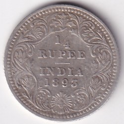 1/4 Rupee Victoria 1893 Silver Rare Coin Collector Choice