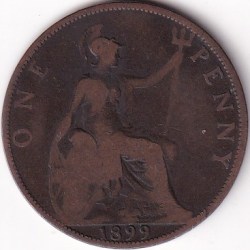One Penny 1899 UK Victoria Side Face Very Fine Coin Rare