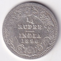 1/4 Rupee Victoria 1896 Silver Rare Coin Very Fine