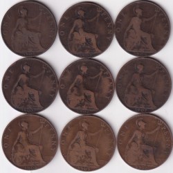King EDward VII Penny 1902 to 1910 Nine Coins Collections set #1