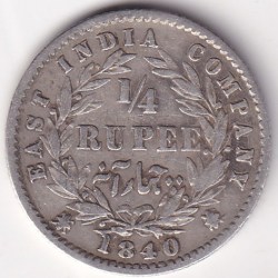 1/4 Rupee Victoria Queen 1840 Silver Rare Coin Very Fine