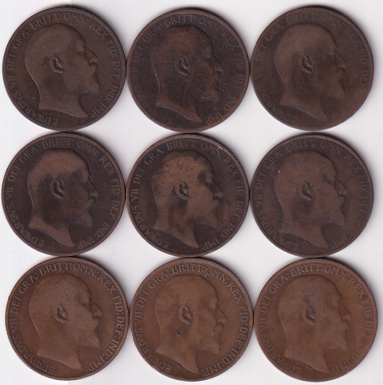 King EDward VII Penny 1902 to 1910 Nine Coins Collections set #1 - Image 2