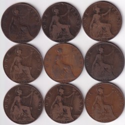 King Edward VII Penny 1902 to 1910 Nine Coins Collections set #2