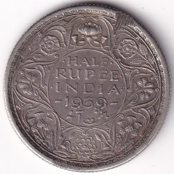 Ex rare 1939 T/II Head 1/2 Rupee King George VI Silver Coin