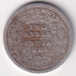 British India Two Annas 1883 Victoria Silver Rare Coin
