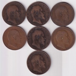Alternative view of King Edward VII Penny Seven Coins Collections set