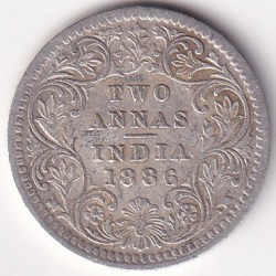 British India Two Annas 1886 Victoria Silver Rare Coin
