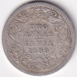 British India 2 Annas 1889 Victoria Silver Rare Coin