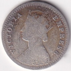 Alternative view of British India 2 Annas 1889 Victoria Silver Rare Coin