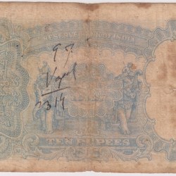Alternative view of Fine Condition 10 Rupees KING GEROGE VI Side Face J B TAYLOR Signed 1938 Note Rare #2