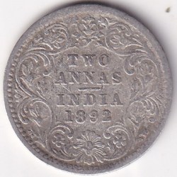 British India 2 Annas 1892 Victoria Silver Rare Coin