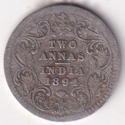 British India 2 Annas 1894 Victoria Silver Rare Coin