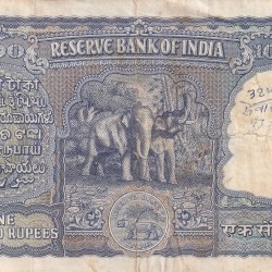 Alternative view of 100 Rupees Very Old HVR IYENGAR Big Size Elephant Issue Note Rare #2