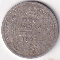 British India 2 Annas 1897 Victoria Silver Rare Coin
