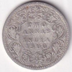 British India 2 Annas 1900 Victoria Silver Rare Coin