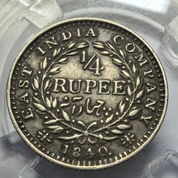 Alternative view of British India 1/4 Rupee 1840 Continuous Legend S Incuse Madras. Mint Silver Coin High Grade Coin