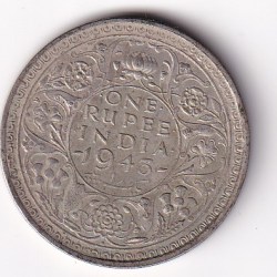India - British 1 Rupee - George VI 1943 BOMBAY MINT EXTREME RARE RARE COIN #N-305