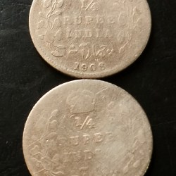 British India 1/4 ₹ 2 different year 1908. & 1910 Condition as imege Same and similar piece available