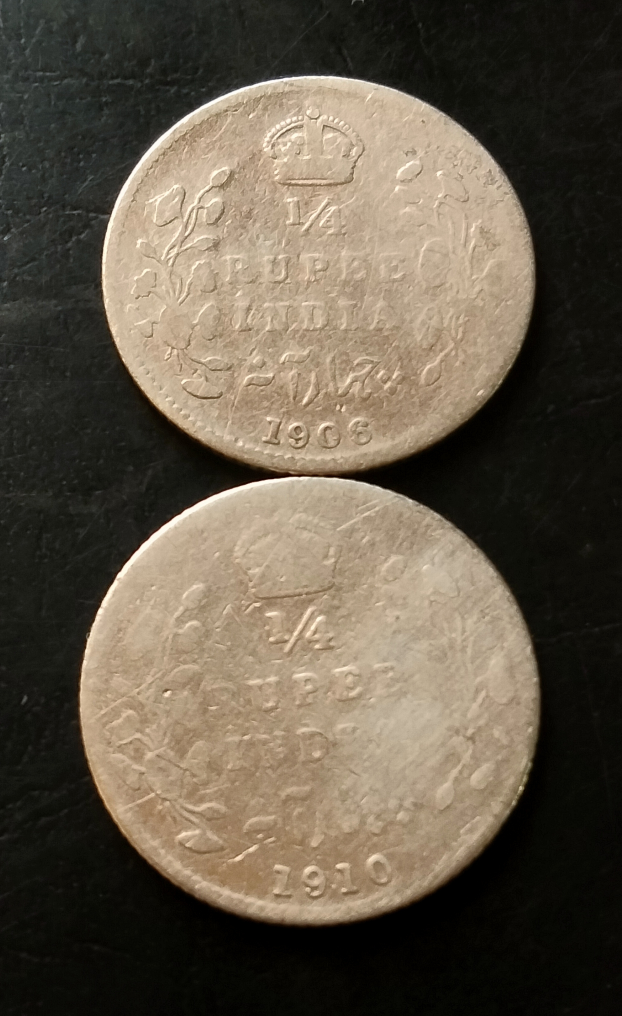 British India 1/4 ₹ 2 different year 1908. & 1910 Condition as imege Same and similar piece available