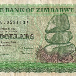 ZIMBABWE FIVE DOLLARS OLD ISSUE WORLD NOTE