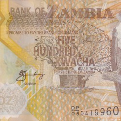 Alternative view of ZAMBIA 500 KWACHA OLD ISSUE WORLD NOTE 1 NOTE