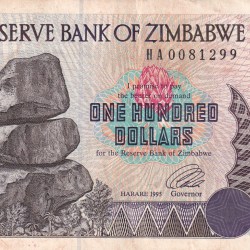 ZIMBABWE 100 DOLLARS OLD ISSUE WORLD NOTE