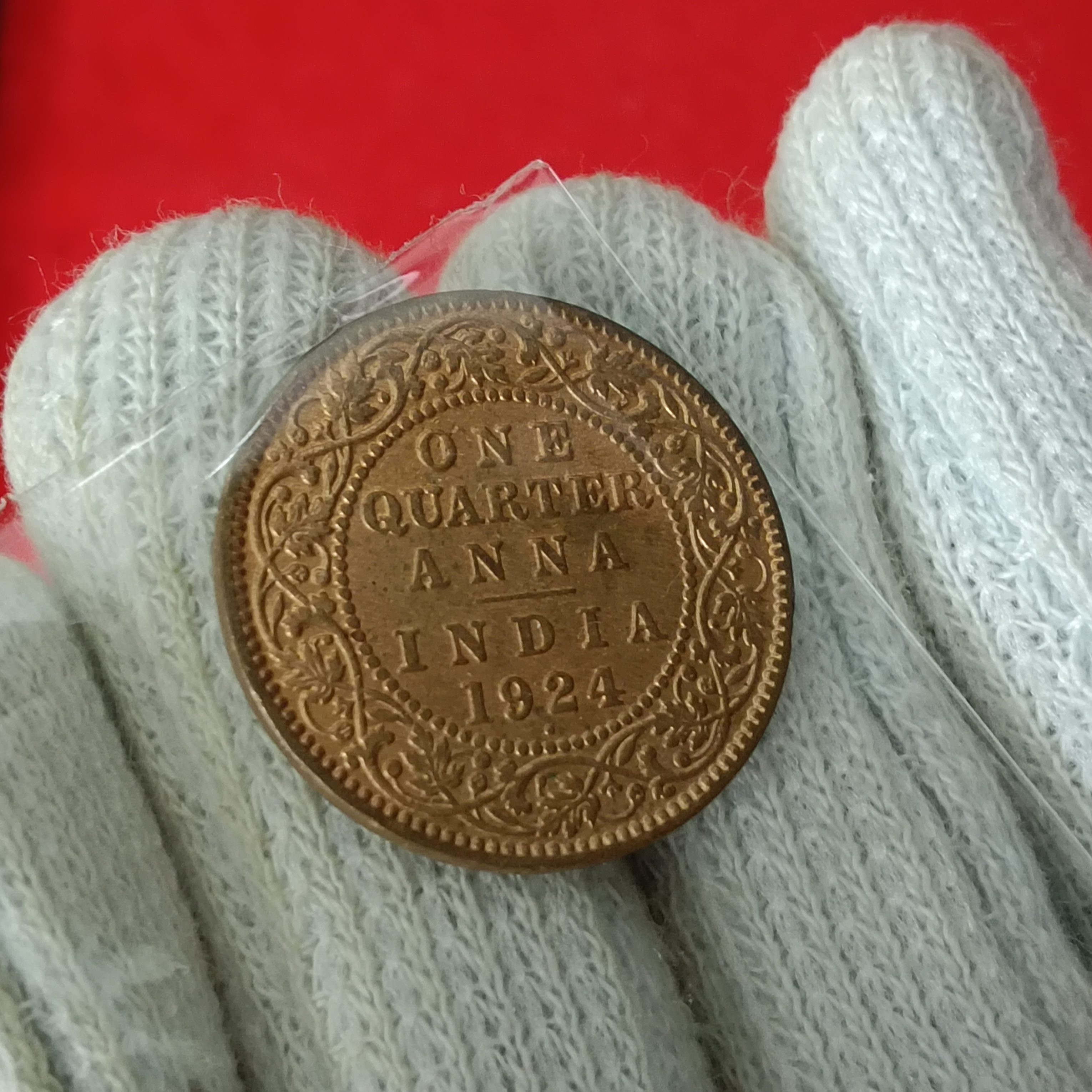 George V One Quarter Anna 1924 Year Scare Coin Bombay Mint Good Condition - Image 3