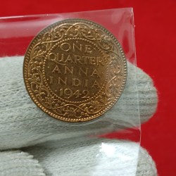 George Vi One Quarter Anna 1942 Year Aunc Condition Calcutta Mint British of India