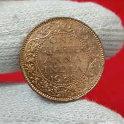 George Vi One Quarter Anna Scare Coin 1938 Year Calcutta Mint British of India