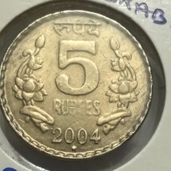 5 Rs 2004 Hyderabad Mint Copper Nickel Coin UNC Rare