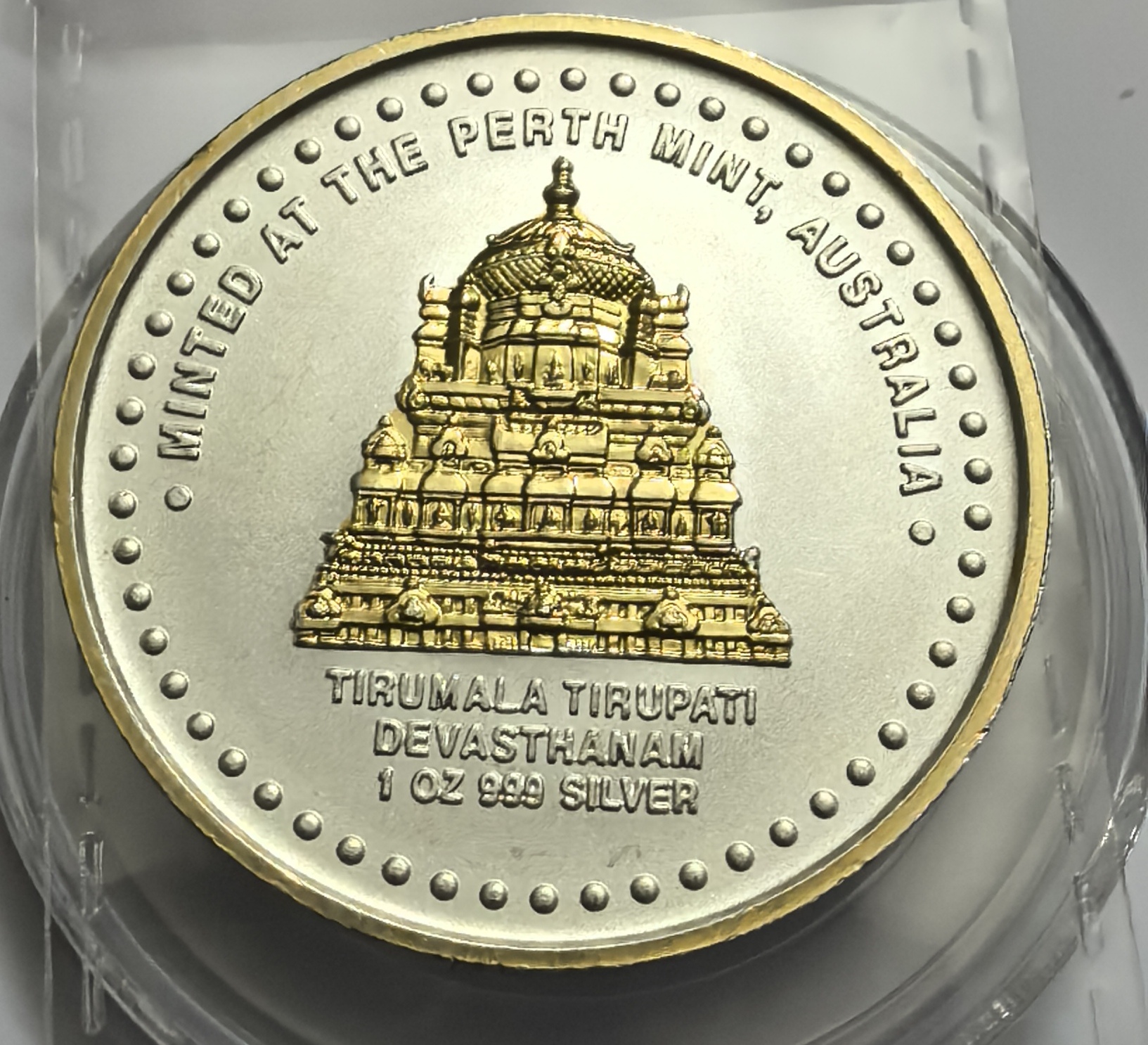 Shree Tirupati Balaji Minted At Pert Mint Australia 1 Oz 999 Silver Unc Rare - Image 2