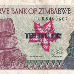 ZIMBABWE TEN DOLLARS OLD ISSUE WORLD NOTE
