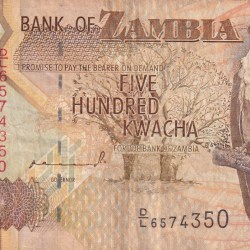ZAMBIA FIVE HUNDRED KWACHA OLD ISSUE WORLD NOTE