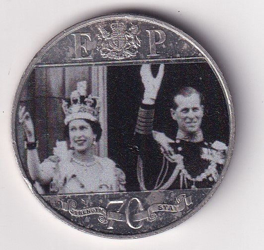 United Kingdom › Gibraltar 1 Crown 2017- Elizabeth II Platinum Wedding - Decade of New Beginnings; Platinum Plated Rare Coloured Coin #V-42