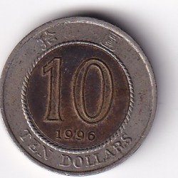Hong Kong 10 Dollars 1996 Bimetallic Rare lowest Price Coin #N344