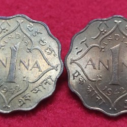 ONE ANNA GEORGE V 1942 CALCUTTA MINT EACH COIN PRICE 525