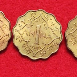 Alternative view of ONE ANNA GEORGE V 1942 CALCUTTA MINT EACH COIN 840