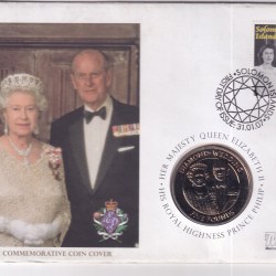 GUERNSEY 5 POUND 2007 DIAMOND WEDDING ANNIVERSARY COMMEMORATIVE COIN FIRST DAY COVER MINT PACK GEM UNC